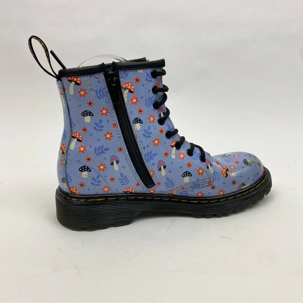 Martens 1460 Junior Patent Woodland boots in Zen Blue